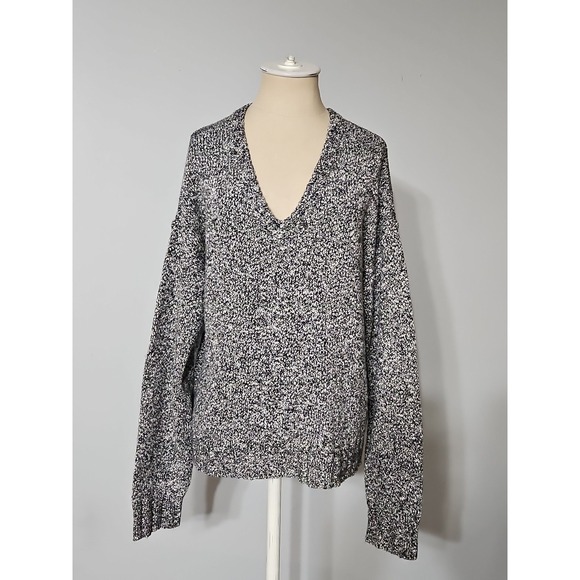 Lucky Brand Sweaters - Lucky Brand Women's Sweater Medium Black White Marbled Knit Long-sleeve V-neck